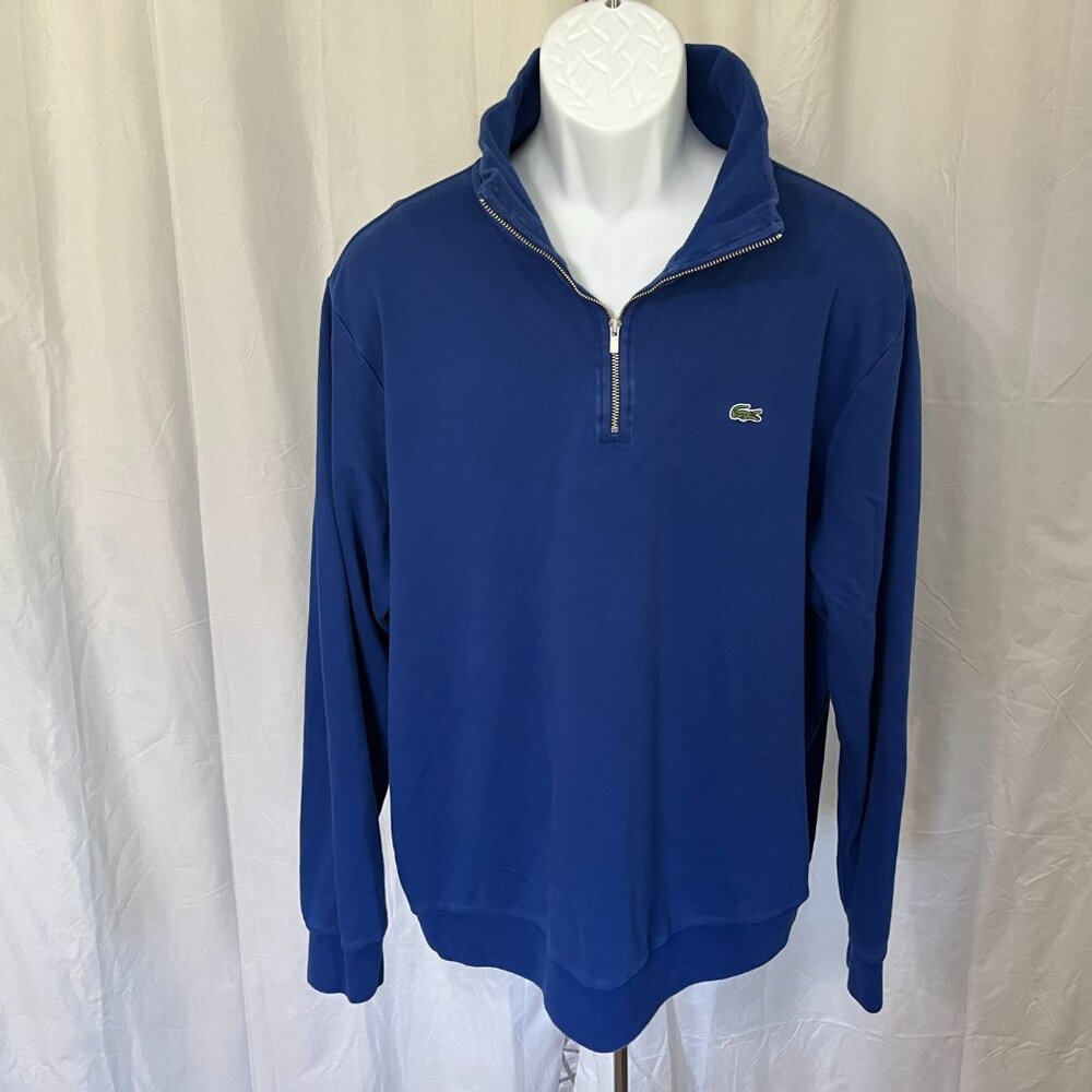 🔷 Lacoste Men’s Royal Blue Long Sleeve 1/4 Zip Sweater Size 8 (3XL) EUC 🐊